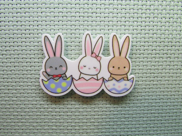 First view of the Bunny Trio in Easter Eggs Needle Minder