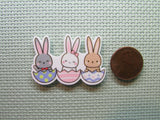 Second view of the Bunny Trio in Easter Eggs Needle Minder