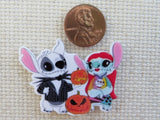 Second view of Stitch and Angel Playing Dress Up Needle Minder.