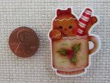 Second view of Gingerbread Girl Peeking out of a Coffee Mug Needle Minder.