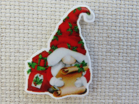 First view of Christmas Gnome Checking his List Needle Minder.