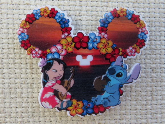 First view of Lilo and Stitch in a Mouse Ears Sunset Needle Minder.