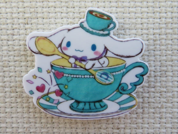 First view of Cinnamonroll in a Teacup Needle Minder.