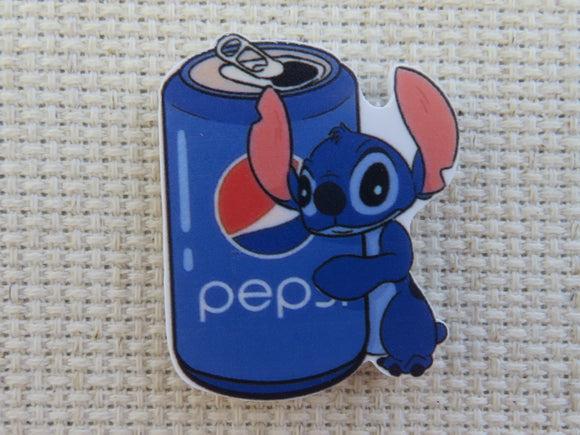 First view of Stitch Hugging a Pepsi Can Needle Minder,.