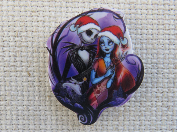 First view of Jack and Sally Embraced in a Purple Heart Needle Minder.
