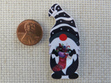 Second view of Blue and White Starry Stocking Hat Gnome Needle Minder.