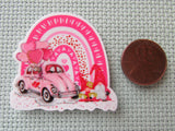 Second view of the Heartful Pink Rainbow Gnomes with a Bug Car Needle Minder