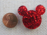 Second view of Red Glittery Mouse Head Needle Minder.