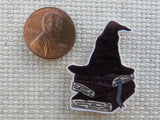 Second view of The Sorting Hat Sits Atop a Stack of Books Needle Minder.