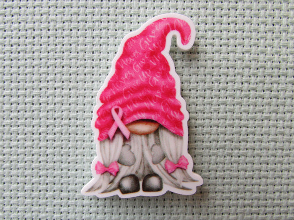 First view of the Pink Breast Cancer Awareness Gnome Needle Minder