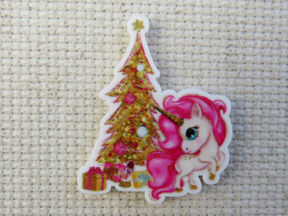 First view of Pink Unicorn Under a Golden Christmas Tree Needle Minder.