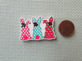 Second view of the A Trio of Polka Dot Easter Bunnies Needle Minder