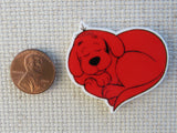 Second view of Heart Shaped Red Dog Needle Minder.