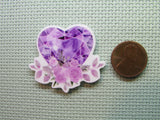 Second view of the Purple Jeweled Heart with Flowers Needle Minder