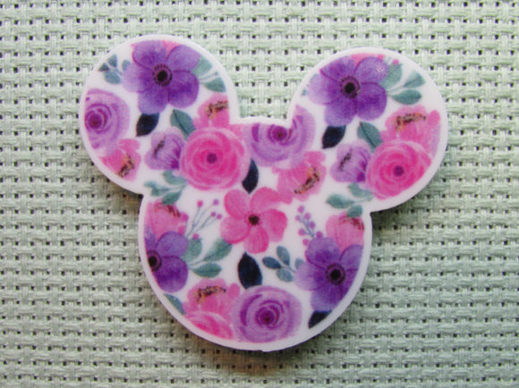 First view of the Beautiful Pink and Purple Floral Mouse Head Needle Minder
