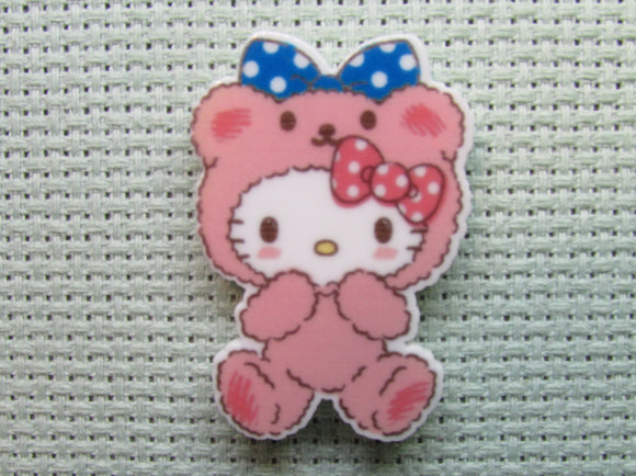 First view of the Cute White Kitty Dressed in a Bear Costume Needle Minder