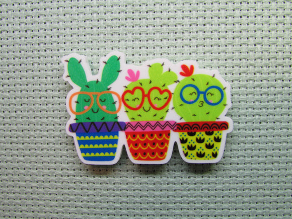First view of the Cute Glasses Wearing Cactus Trio Needle Minder