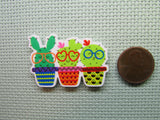 Second view of the Cute Glasses Wearing Cactus Trio Needle Minder