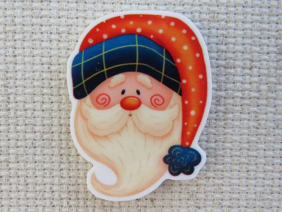 First view of Santa with a Blue Trimmed Hat Needle Minder.