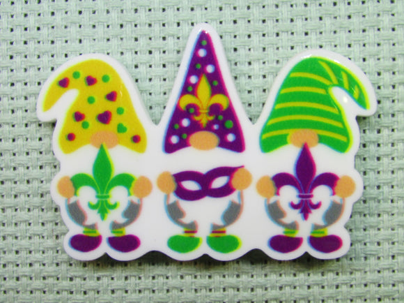 First view of the A Trio of Mardi Gras Gnomes Needle Minder