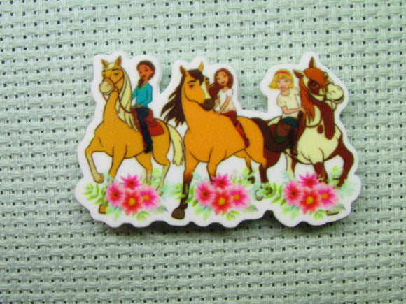 First view of the Three Friends Riding on Horses Needle Minder