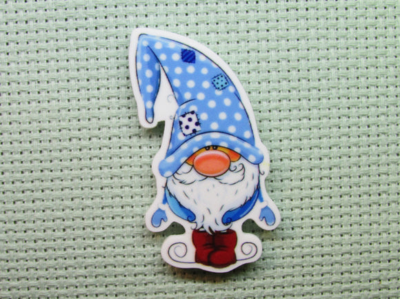 First view of the Blue and White Polka Dot Gnome Needle Minder