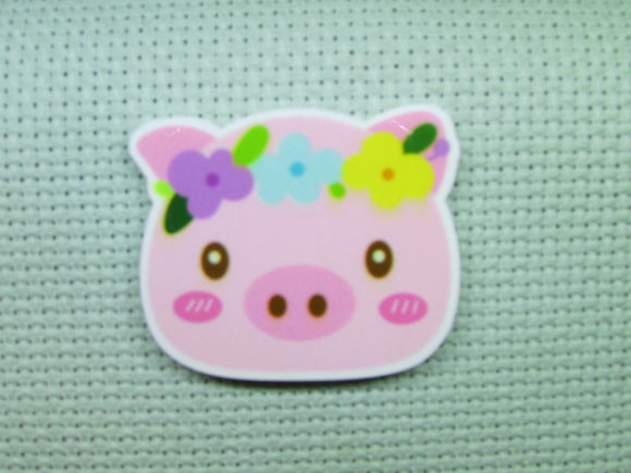 First view of the Floral Pink Pig Needle Minder