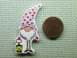 Second view of the Grey with Red Hearts Gnome Needle Minder