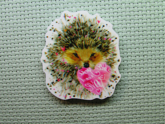 First view of the Adorable Hedgehog with a Pretty Pink Heart Needle Minder
