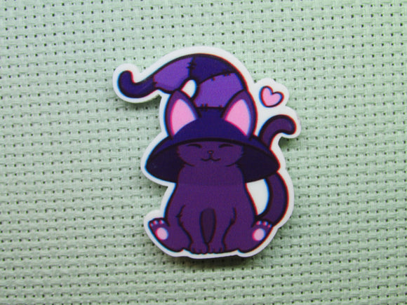 First view of the Purple Cat with a Witches Hat Needle Minder