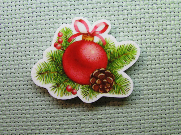 First view of the Red Christmas Ornament with Pine Twigs Needle Minder