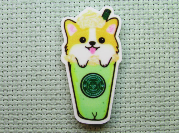 First view of the Corgi in a Green Drink Needle Minder