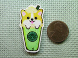 Second view of the Corgi in a Green Drink Needle Minder