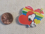 Second view of Snoopy and Colorful Hearts Needle Minder.