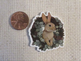 Second view of Bunny in a Green Wreath Needle Minder.
