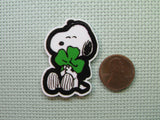 Second view of the Shamrock Hugging Snoopy Needle Minder