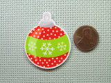 Second view of the Red and Green Snowflake Polka Dot Christmas Ornament Needle Minder