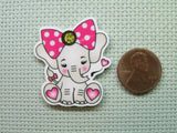 Second view of the Cute Elephant Wearing a Pink and White Polka Dot Bow Needle Minder