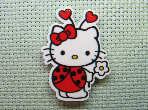 First view of the Cute White Ladybug Kitty Needle Minder