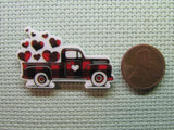 Second view of the Black and Red Truck Full of Hearts Needle Minder