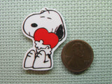 Second view of the Heart Hugging Snoopy Needle Minder