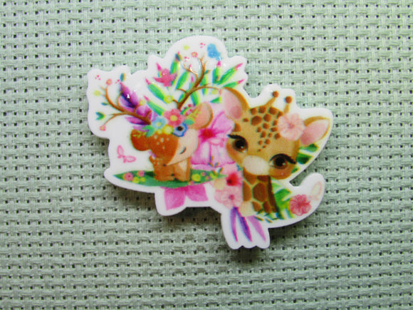 First view of the Cute Floral Giraffe and Deer Needle Minder