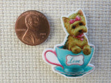 Second view of Puppy Love in a Teacup Needle Minder,.