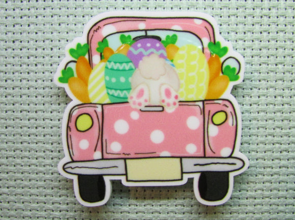 First view of the Pink and White Polka Dot Bunny and Easter Egg Truck Needle Minder