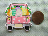 Second view of the Pink and White Polka Dot Bunny and Easter Egg Truck Needle Minder