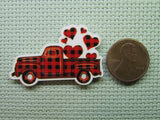 Second view of the Red and Black Checkered Heart Filled Truck Needle Minder