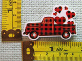 Third view of the Red and Black Checkered Heart Filled Truck Needle Minder