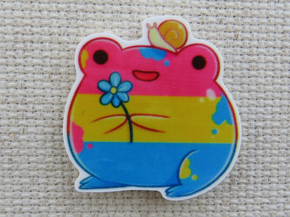 First view of Colorful Frog with a Snail Friend Needle Minder.