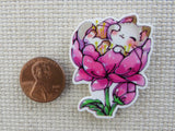 Second view of Sleepy Kitty in a Pink Flower Needle Minder.