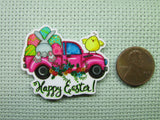 Second view of the Happy Easter Truck with Eggs, Bunny Tails and Chicks Needle Minder
